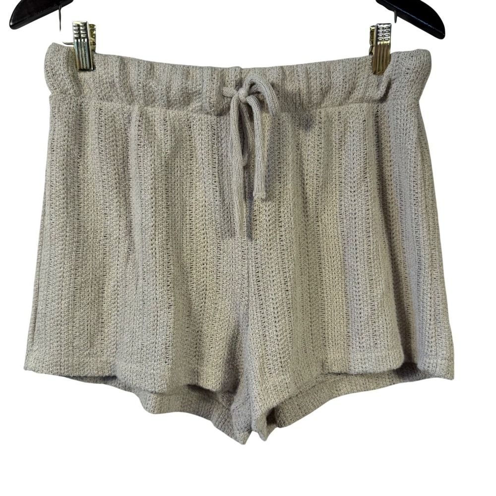 HM Women‎ Taupe Beige Pointelle Knit Drawstring Lounge Pull On Shorts Comfy M